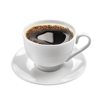 White cup of black coffee isolated against transparent background png