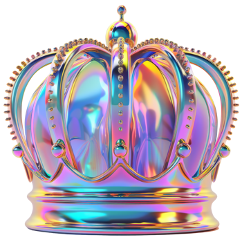 3D iridescent material crown shape isolated png
