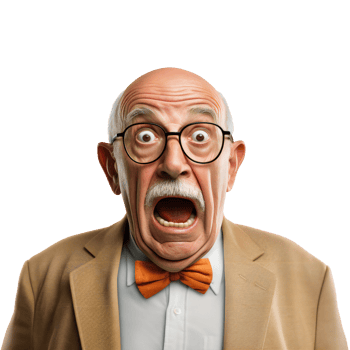 Surprised senior man. senior man looking surprised. big open eyes shocked. isolated on transparent png
