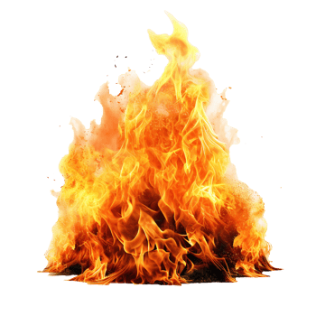 realistic fire flames of with sparks isolated on transparent. Burning fire sparks realistic png