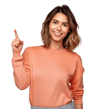 woman pointing with index finger upwards or one sign. woman isolated on transparent png