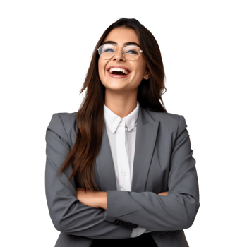 smiling business woman arms crossed. young woman wearing eyeglasses isolated on transparent png