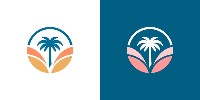 Palm tree beach coast coastal in the round circle logo design . vector