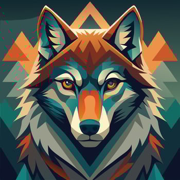 colorful wolf outline vector