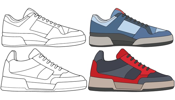 Bundling set sneakers shoes for training, sneakers shoe illustration. Sneakers color full. vector