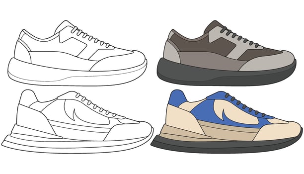 Bundling set sneakers shoes for training, sneakers shoe illustration. Sneakers color full. vector
