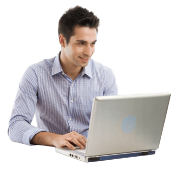 Man working on laptop in office png