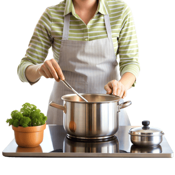 Person cooking soup in kitchen png