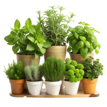 Assorted potted herbs and plants png