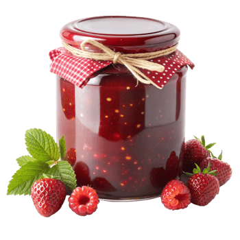 Jar of strawberry jam with fresh strawberries png
