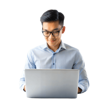Man using laptop for work or study png