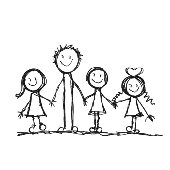 Stick figure family holding hands isolated on a transparent background png