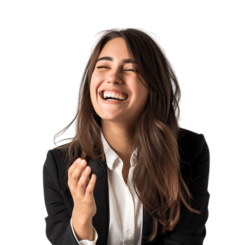 Young beautiful brunette business woman smiling and laughing with hands moving png