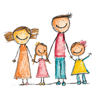 Stick figure family holding hands isolated on a transparent background png