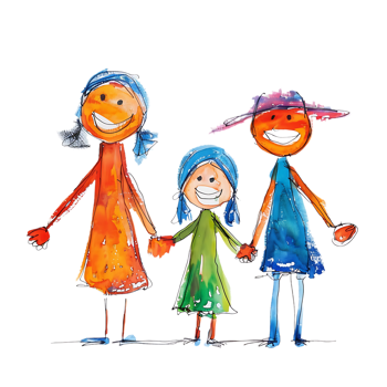 Stick figure family holding hands isolated on a transparent background png