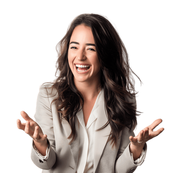 Young beautiful brunette business woman smiling and laughing with hands moving png