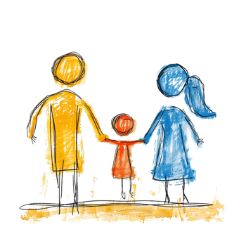 Stick figure family holding hands isolated on a transparent background png