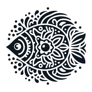 Intricate Black and White Fish Illustration with Decorative Patterns, Perfect for Coloring Pages or Tattoos vector