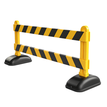 a yellow and black traffic barricade isolated against a transparent background png