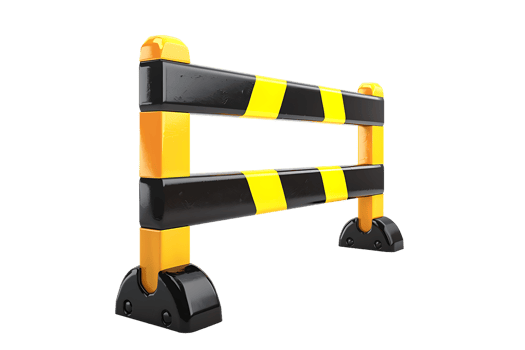 a yellow and black traffic barricade isolated against a transparent background png
