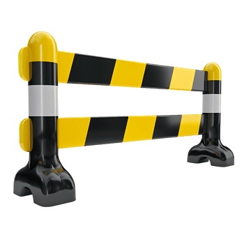a yellow and black traffic barricade isolated against a transparent background png