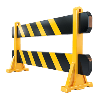 a yellow and black traffic barricade isolated against a transparent background png