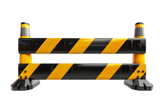 a yellow and black traffic barricade isolated against a transparent background png