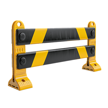 a yellow and black traffic barricade isolated against a transparent background png