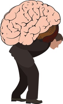 bent person carries on his back the human brain vector