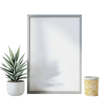blank frame mockup with plant and vase png