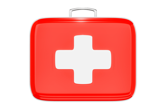 First aid kit, red medicine box, emergency car, ambulance medical assistance Care and assistance emergency accident concept 3D illustrated icons - clipping path png
