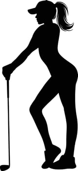 Female golfer silhouette posing with golf club vector