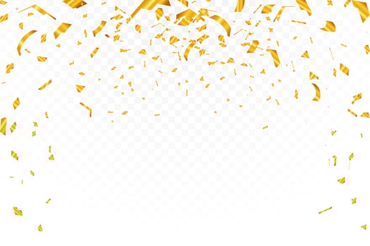 Gold confetti on white background. Luxury ribbon confetti template. Confetti illustration vector