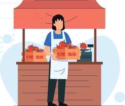 a woman selling fruit on his own stall at the traditional market vector