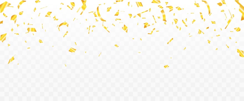 Abstract background party celebration gold confetti. Falling shiny golden confetti isolated on white background. vector