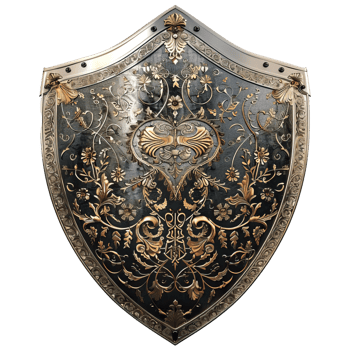 Ornate Medieval Shield with Floral Designs png