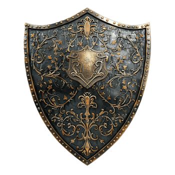 Ornate Medieval Shield with Golden Accents png