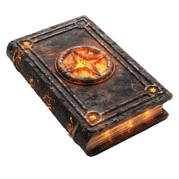 Ancient, Glowing, Metal-Bound Book with a Star Symbol png