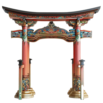 Ornate Japanese Torii Gate with Intricate Floral Designs png