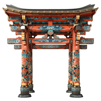 Ornate Japanese Torii Gate with Floral Patterns png