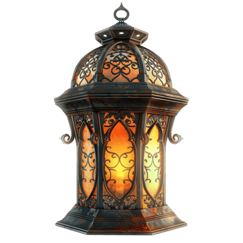 Ornate Metal Lantern with Glowing Glass Panels png
