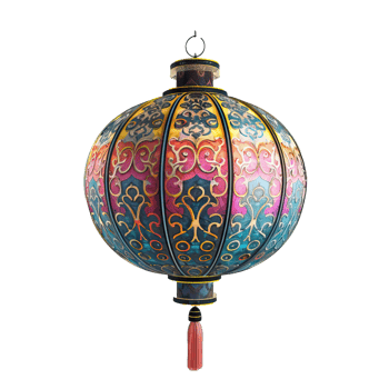 Ornate Chinese Lantern with Intricate Designs and a Red Tassel png