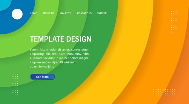 a colorful web page design with a circle shape vector