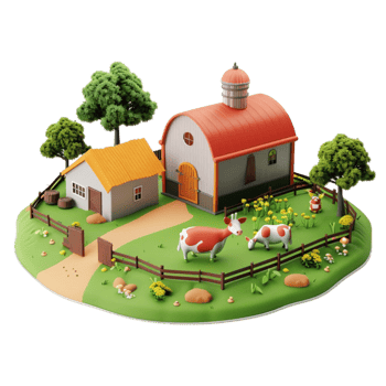 Farm with Cows on Small Island AI-Generative png