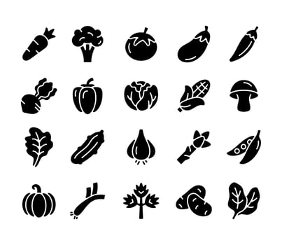 vegetable icons collection in solid black color vector