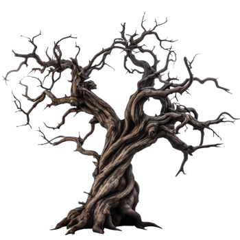 creepy dead tree. old crooked tree. Dry wood Isolated on transparent png