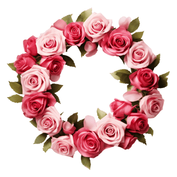 red and pink roses wreath isolated. roses wreath isolated on transparent png