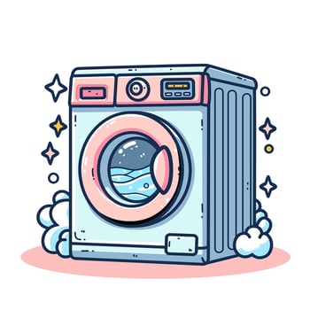 Cartoon of blue washing machine with outline style vector