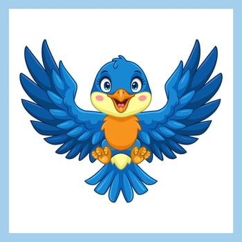 Cartoon blue bird flying on white background vector
