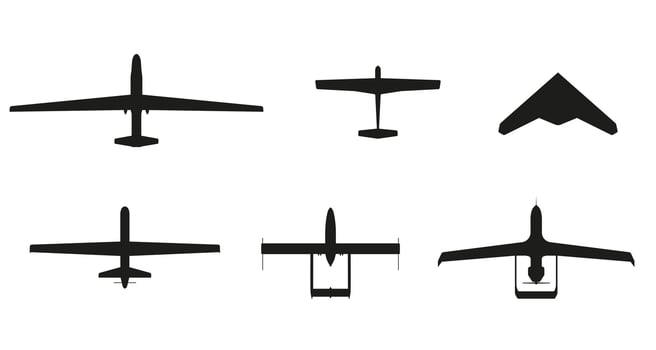 Set of American unmanned aerial vehicles. Dark silhouettes. vector